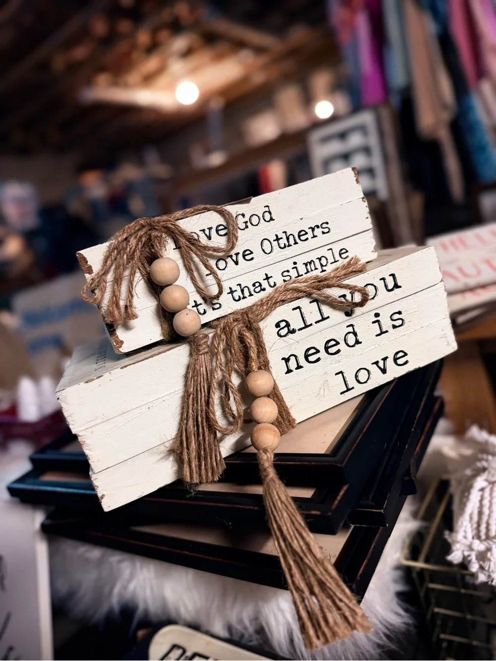 Rustic White 'All You Need Is Love' Wooden Block Décor Bookstack